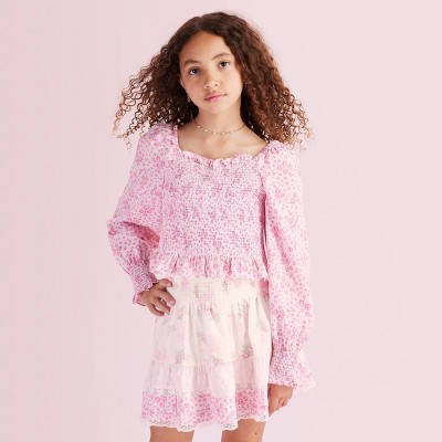 Girls' Scarlett Roseheart Smocked Long Sleeve Top - LoveShackFancy x Target Rose Pink 12: Cottagecore