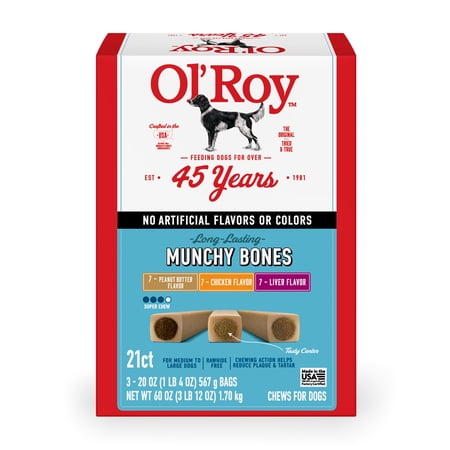 Ol' Roy Munchy Bone Dog Treats, Variety Pack, 60 oz, 21 Count, Tin
