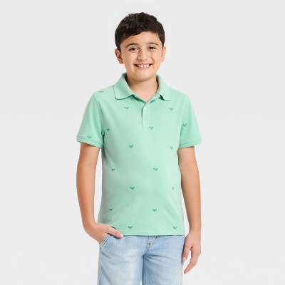 Boys' Short Sleeve Tennis Racket Printed Polo Shirt - Cat & Jack™ Turquoise Blue S