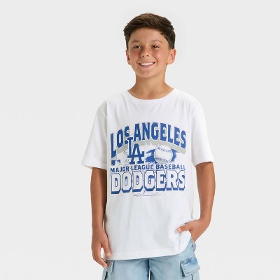 Boys' Los Angeles Dodgers Short Sleeve Oversized Graphic T-Shirt - White S