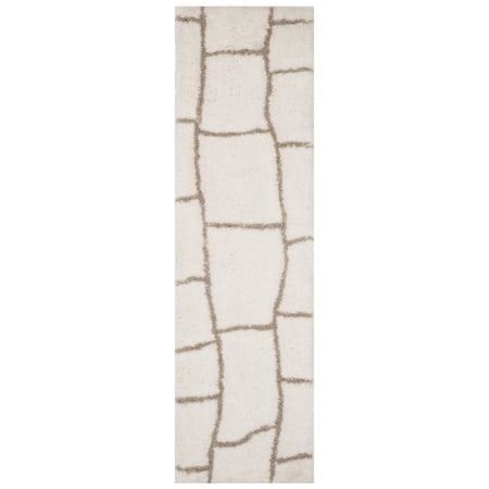SAFAVIEH Toronto Deidra Abstract Polyester Shag Runner Rug, Ivory/Silver, 2'3" x 8'