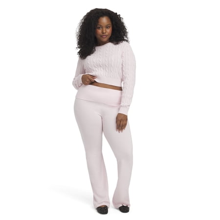 Mills by Millie Bobby Brown Women's Long Sleeve Crop Cable Sweater, Sizes XXS-XXL