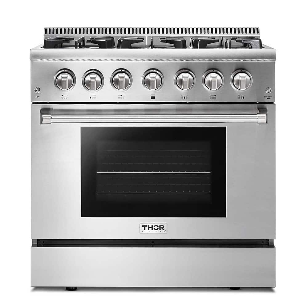 Thor Kitchen - 36 in. Wide 6 Burner Professional 5.2 cu.ft Dual Fuel Slide-In Range - Stainless Steel
