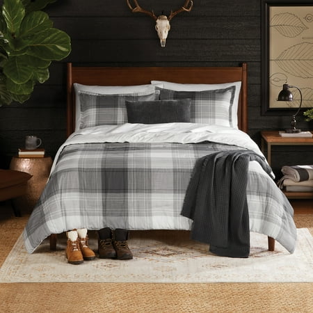 Mainstays Full/Queen Comforter Set, All-Season, 5-Piece, Grey Plaid