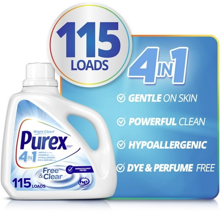 Purex Free & Clear Liquid Laundry Detergent for Sensitive Skin, 150 fl oz, 115 Loads