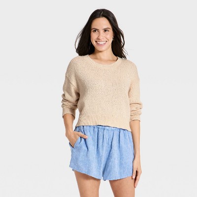 Women's Crafted Scoop Neck Pullover Sweater - Universal Thead™ Cream XL