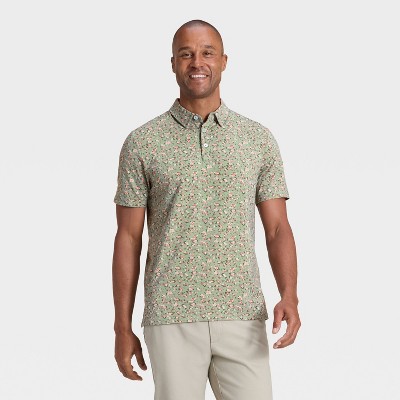 Men's Floral Print Comfort Wear Polo Shirt - Goodfellow & Co™ Olive Green S
