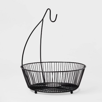 Iron Wire Fruit Basket with Banana Hanger Black - Threshold™: Traditional Round Banana Stand & Fruit Bowl Holder