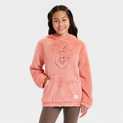 Girls' Winnie the Pooh Piglet Cozy Hooded Sweatshirt - Coral Orange L