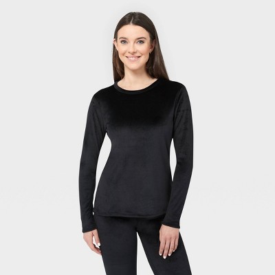 Wander by Hottotties Women's Velour Thermal Crewneck Sweatshirt - Black S