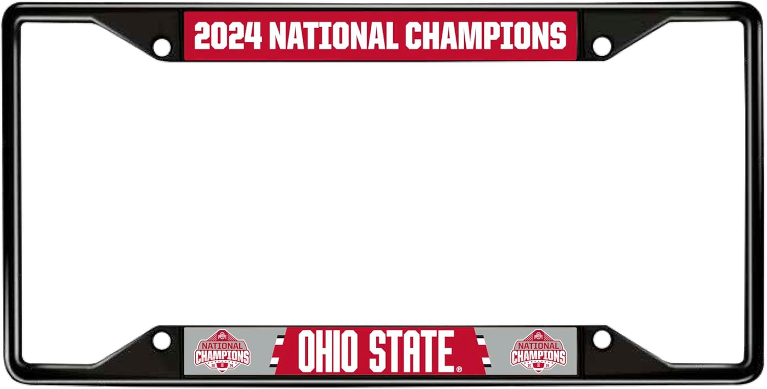 2024-25 College Football Champions Ohio State Black Metal License Plate Frame - 6.25"x12.25"