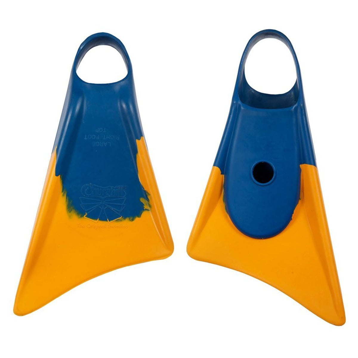 Churchill Makapuu Adult Unisex Floating Rubber Swim Fins, Blue/Orange, Small