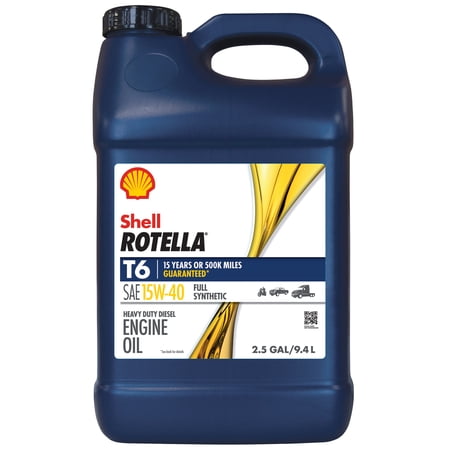Shell Rotella T6 Full Synthetic 15W-40 Diesel Engine Oil, 2.5 Gallon