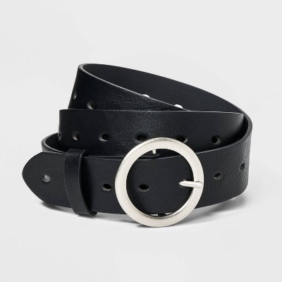 Women's Leather Belt - Ava & Viv™ Black 2X: Adjustable Strap, Buckle Closure, Solid Pattern