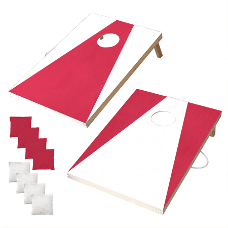 Wooden Cornhole Set, Cardinal & White Colors, Stick & Slide Bags, 10 Pieces, 2 Boards, 8 Bean Bags, Family Games, College Games, Ages 3+ by MinnARK