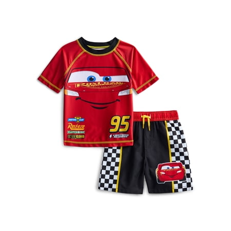 Cars Toddler Boys Character Rash Guard Top and Swim Shorts Set, 2-Piece, Size 12M-5T