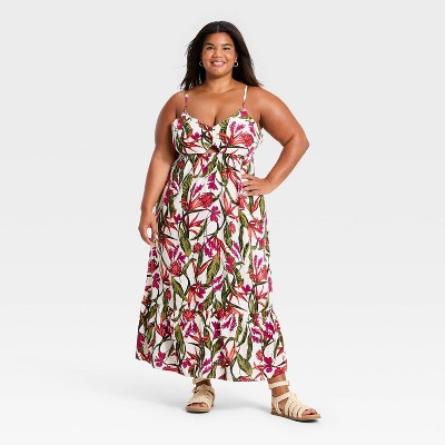Women's Beaded Strap Printed Maxi Dress - A New Day™ Pink 3X