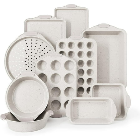 Country Kitchen 10-Piece Nonstick Bakeware Set - Stackable Pots and Pans, Cream