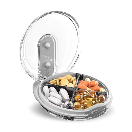 Sukuos Daily Use Portable Pill Organizer with 4 Compartments, Travel Pill Box & Vitamin Container, 1 pack, 4 Random Colors