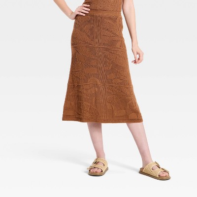 Women's Midi Sweater Full Skirt - Universal Thread™ Brown M