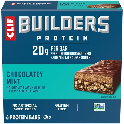 CLIF BUILDERS Chocolate Mint 20g Protein Bars - Gluten Free - 2.4oz/6ct: Crunchy, Ready to Eat, No Artificial Sweeteners