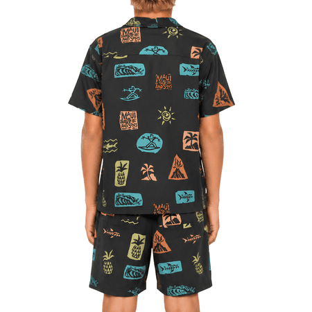 Maui and Sons Boys Cabana Set, Roots Woven Shirt and Shorts, Black, Summer Vacation Outfit