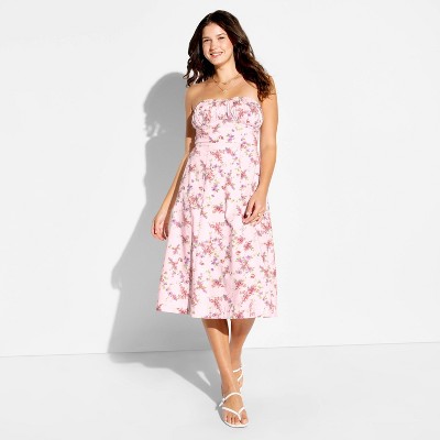 Women's Fit and Flare Strapless Midi A-Line Dress - Wild Fable™ Pink Floral S