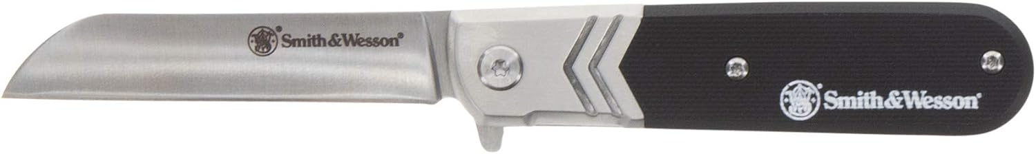 Smith & Wesson Executive Barlow 6.25in S.S. Assisted Opening Knife with 2.75in Sheepsfoot Blade and G10 Handle for Outdoor, Tactical, Survival and EDC,Black