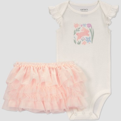 Carter's Just One You® Baby Girls' 2pc Easter Bunny Skirt Set - White/Pink 3M