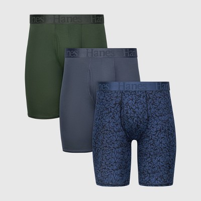 Hanes Originals Premium Men's SuperSoft Long Leg Boxer Briefs 3pk - Blue/Green/Gray S: Tagless, Moisture Wicking, Stretch Knit Fabric