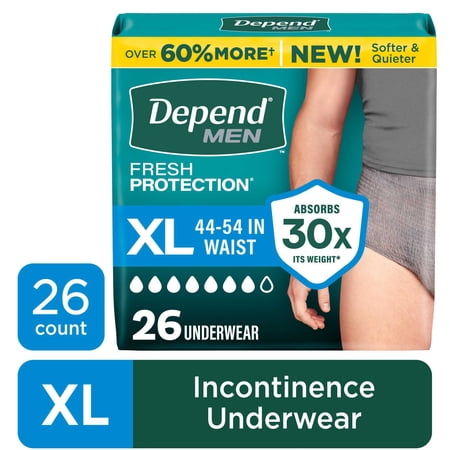 Depend Fresh Protection Incontinence Underwear for Men, Adult Diapers, XL, 26 Count