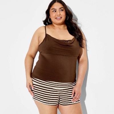 Women's Lace Trim Cowl Tank Top - Wild Fable™ Brown 4X