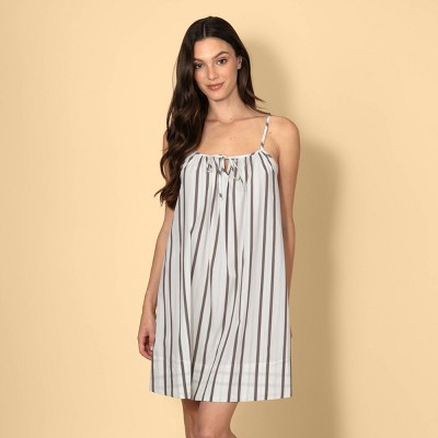 Solid & Striped Women's Tie-Front Poplin A-Line Mini Dress - Brown/Cream Striped M