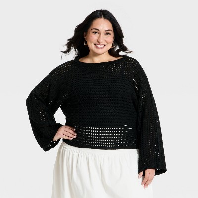 Women's Open Work Oversized Pullover Sweater - A New Day™ Black 2X
