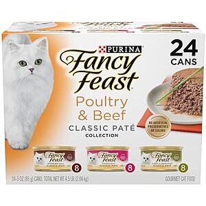 24-Pk 3-oz Fancy Feast Pate Cat Food Variety Pack (Poultry & Beef) 2 for $27.95 w/ S&S