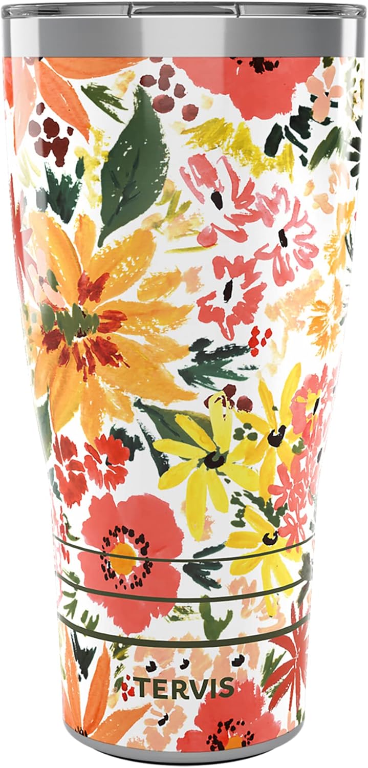 Tervis Traveler Sara Berrenson Retro Floral Triple Walled Insulated Tumbler Travel Cup Keeps Drinks Cold & Hot, 30oz, Stainless Steel