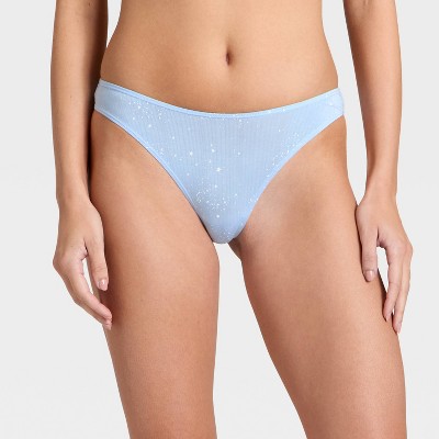 Women's Modal Blend Thong Underwear - Auden™ Light Blue Star Print L
