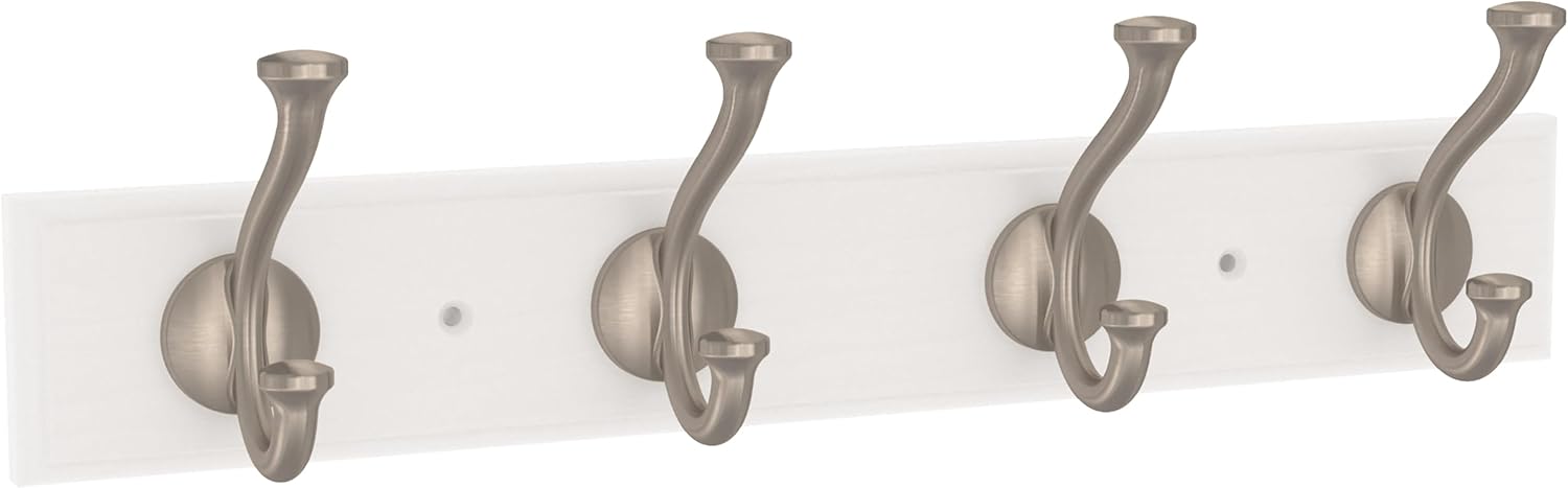 Franklin Brass Casual Farmhouse Wall Mounted Pure White 16 in. Coat Rack, 4 Nickel Hooks, B48504K-PMN-C
