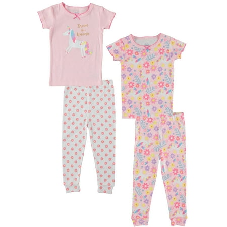 Cutie Pie Dreamers Baby Girl & Toddler Girl 4PC Tight Fit Cotton Sleep Set, Size 12M-4T