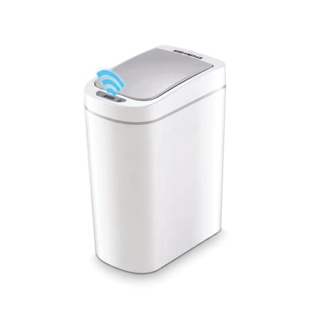 Nine Stars Automatic Bathroom Trash Can, 1.85 Gallon Plastic Motion Sensor Garbage Bin with Soft Close Lid, White