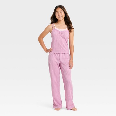 Girls' Jacquard Polka Dots Tank Top and Pants Pajama Set - art class™ Purple S
