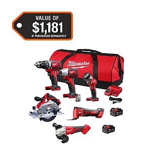 6-Tool M18 18-Volt Lithium-Ion Cordless Combo Kit w/ 2-Batteries, Charger & Bag $499 + Free S&H