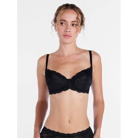 Joyspun Women's Two-Tone Lace Balconette Bra, Sizes 36B-40DDD