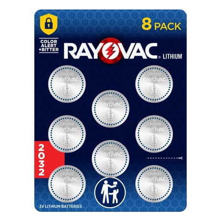 Rayovac 2032 Coin Batteries (8 Pack), CR2032 3V Lithium Batteries, Compatible with AirTag and Tile Pro Devices, Key Fobs, Watches and more