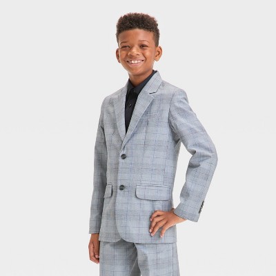 Boys' Plaid Suit Jacket - Cat & Jack™ Dark Gray 7: Twill Construction