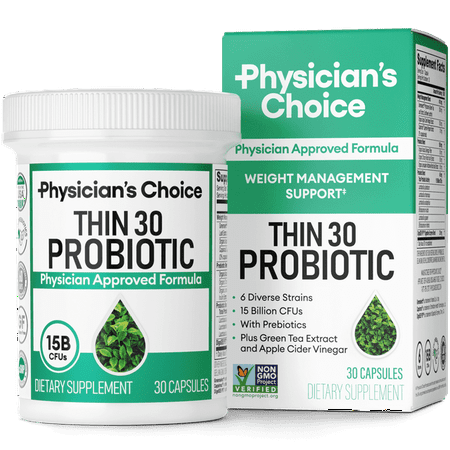 Physician's Choice Thin 30 Probiotic 30 Counts for Weight Management & Bloating - Supports Gut Health for Women & Men