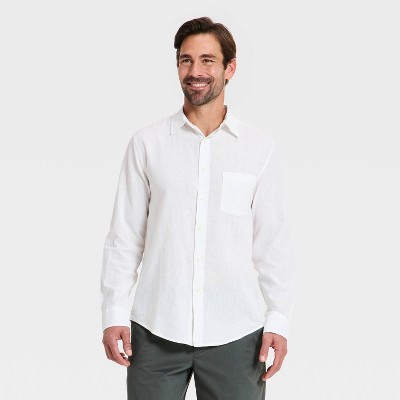 Men's Long Sleeve Linen Blend Button-Up Shirt - Goodfellow & Co™ White S