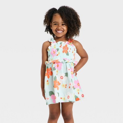 Baby Girls' Floral Gauze Dress - Cat & Jack™ Green 12M: Cottagecore