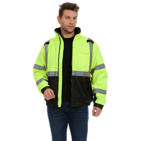 Bass Creek Outfitters Men's Oxford Insulated Safety Work Jacket with Hidden Hood, Sizes M-2XL