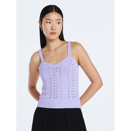 Scoop Women’s and Women's Plus Crochet Sweater Tank Top with Sweetheart Neck, Sizes XS-4X